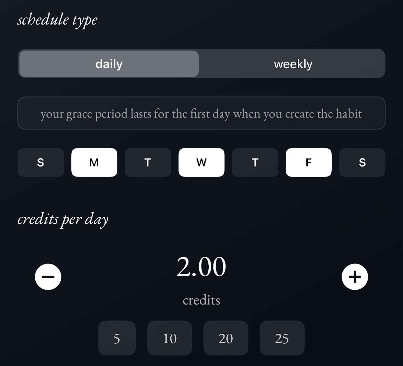 Habit creation screen